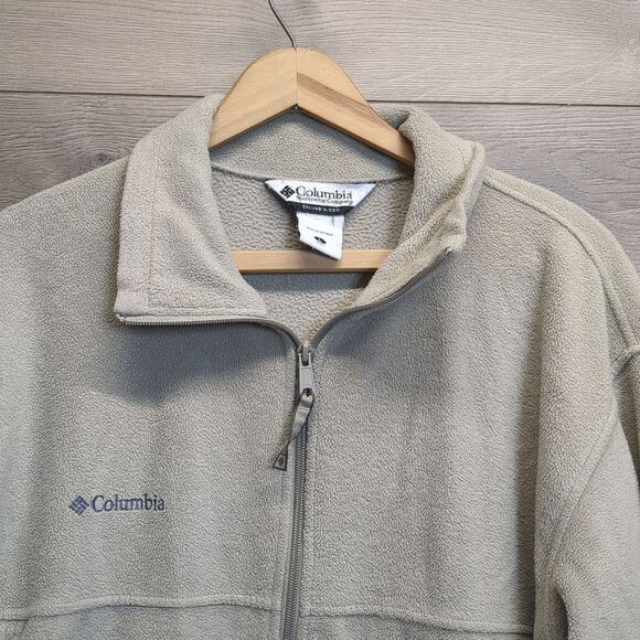 Columbia Khaki Fleece Full Zip Jacket Men's Size Large - Picture 2 of 9